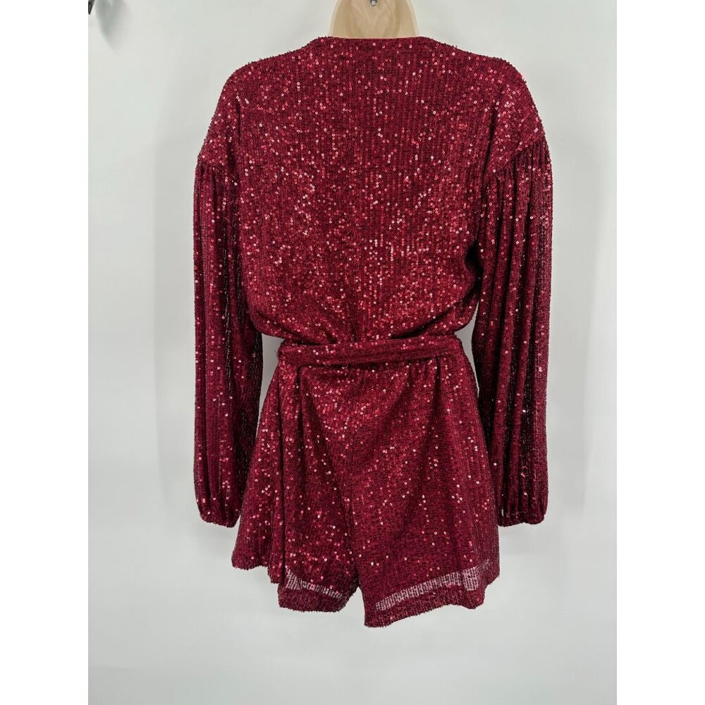 She + Sky Ruby Red Sequin Romper With Long Sleeve… - image 4